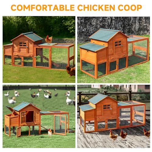 Large Chicken Coop Outdoor Durable Duck House Poultry Pet Hutch & 2 Wood Eggs Run Cage Nesting Box Waterproof Asphalt Roof Ramp Removable Tray Wire Fence for Backyard Small Animal (Orange)