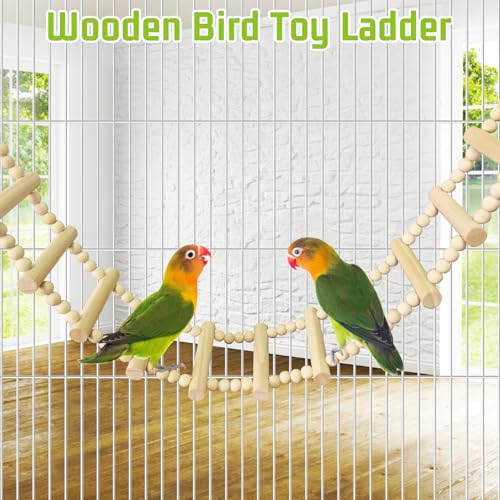 BNOSDM Long Bird Ladder Bridge 39.4 in Wooden Parakeet Climbing & Swing Toys Bird Cage Accessories for Budgies, Cockatiels, Conures, Lovebirds, Canaries (16-Steps) - size: 16-Steps-39in