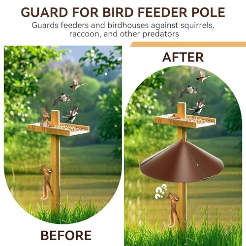 Qualirey 21.5" Metal Squirrel Proof Baffle, for 4 x 4 Posts,Brown,1 Pack | Wrap Around Guard for Bird Feeder Pole to Deter Squirrels - color: Brown