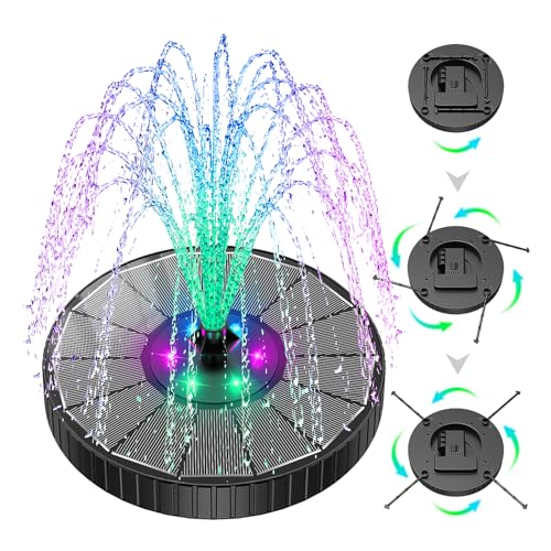 SZMP 3.5W Glass Solar Fountain with Swivel-Out Fixed Rods, Solar Bird Bath Fountains with LED Lights and 2000mAh Battery, 7 Nozzles, Outdoor Solar Water Fountain Pump for Garden, Pool, Pond (Black) - color: Black