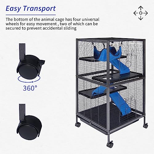 4 Tier Steel Deluxe Small Animal Pet Cage Kit for Guinea Pig Ferret Little Rabbit with Wheels Brakes Hammock 4 Platforms Removable Tray and Ladder with Flannel - size: 20.0"L x 20.0"W x 45.0"H