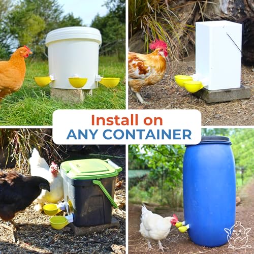 Lil'Clucker - Large Automatic Chicken Waterer Cups Suitable for Ducks, Geese, Turkeys, and Bunny Rabbit - Water Feeder Kit - Poultry Waterer (Yellow, 5 Pack) - color: Yellow, size: 5 Pack