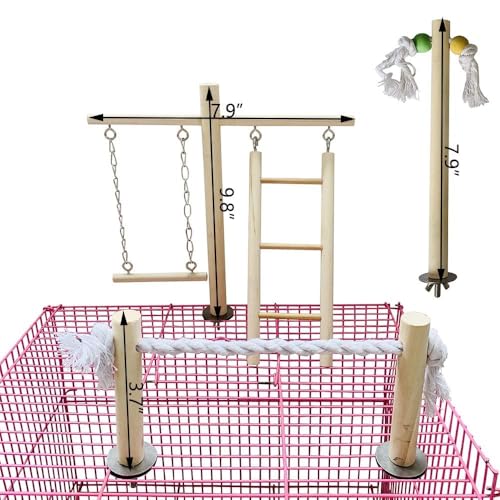 PINVNBY Bird Playground, Wood Parrot Play Gym Stand Perch Bird Cage Accessories for Small and Medium Parakeet Cockatiel Conure Love Birds Finch