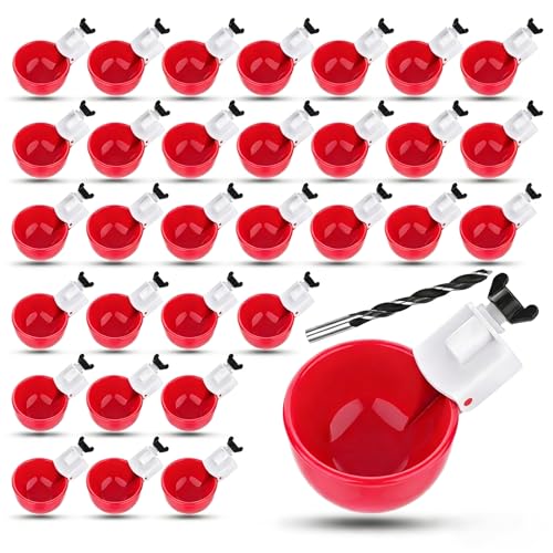 32 Pack Auto Chicken Poultry Waterer Cups Feeder for Diy Chicken Coop Automatic Watering Cup Dispenser Drinker Bebederos De Agua Para Gallinas with Mounting Hole Opener Double Leak-proof Washer - size: 32 Pcs