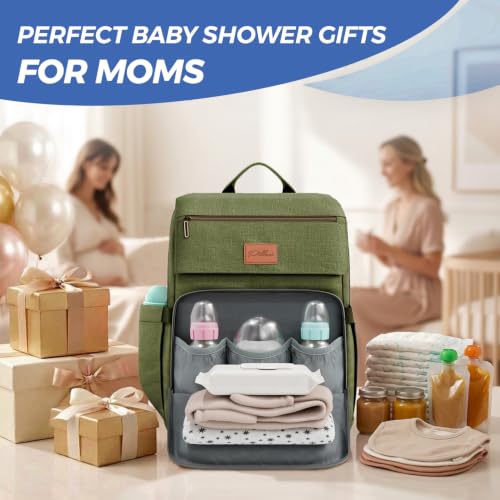Baby Diaper Bag Backpack - Large Bag for Boys & Girls, Waterproof Diaper Backpack - Baby Shower Gifts for Boys - Toddler Diaper Bag with Changing Pad - Large Capacity, Wide Opening Easy Access - color: E. Army Green, style: Classic