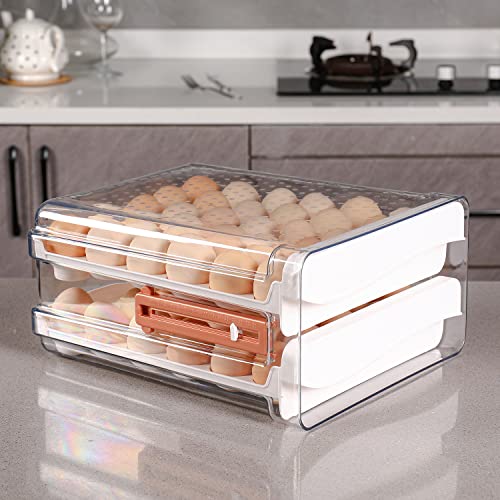Sooyee Egg Holder for Fridge, Clear, 2 Drawers 60 Eggs | Eggs Organizer for Refrigerator,Space-Saving Egg Container, Clear Acrliy 2-Tier Egg Tray Storage for Kitchen - size: 60 Capacity