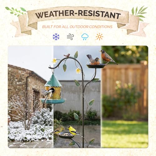 VINGLI 74.8" H Metal Bird Bath with Bird House, Outdoor Bird Bath with Stakes, 3-in-1 Bird Feeder for Patio, Garden, Yard, Lawn (Hanging Bird House)