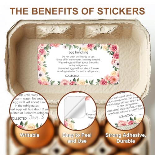 160 Pcs Egg Carton Labels, Flower Eggs Handling Stickers Farm Fresh Laid on Sticker PET Adhesive Egg Packaging Sticker for Box Container Carton Farm Supplies, 2x4 Inch - color: Flower