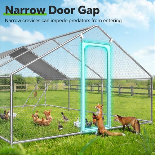 13.1 x 19.7 x 6.4 FT Metal Chicken Coop, Chicken Run with Cover | Walk-in Metal Chicken Coop, Waterproof Cover, Side Hardware Cloth, Roosting Perch, reinforced frame, Backyard & Farm Use - size: 20x13Ft