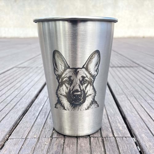 4 Pack 16oz Conical Stainless Steel Cups - Laser Engraved Animals, Stackable Durable Metal Cold Drink Cups for Parties & Outdoor Events (Siberian Husky/German Shepherd/Samoyed/French Bulldog) - color: Dog Set 3