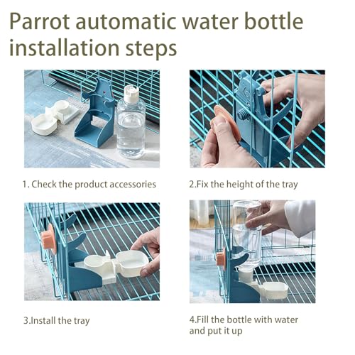 Automatic No Mess Bird Feeder Water Dispenser Set | Acrylic Transparent Parakeet Cage Accessories Bird Feeder and Waterer in Cage for Small and Medium Cockatiel Finche Lovebird - color: Transparent + Blue