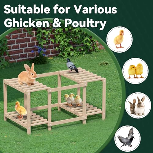 Flehomo Chicken Perch, Wooden Roosting Bars with Ladder for Chicken Coop & Chicken Jungle Gym, Toy for Chicks & Hen Chickens
