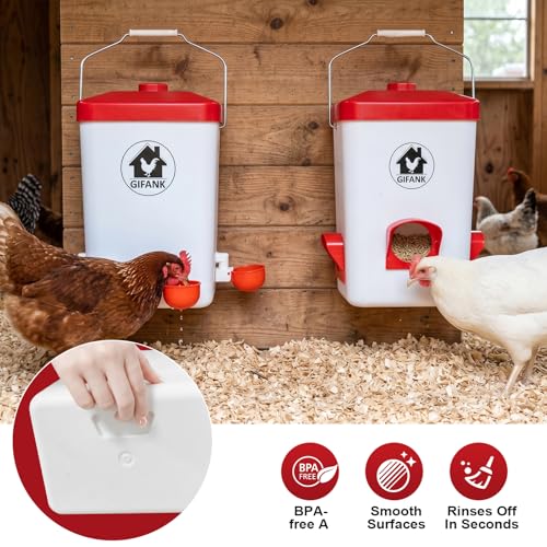 Chicken Automatic Feeder and Waterer Set,Chicken Water Feeder | 3 Gallon,Hanging Chicken Feeder and Waterer Set,with Nipples and Feeding Ports No Waste,Poultry Leg Band
