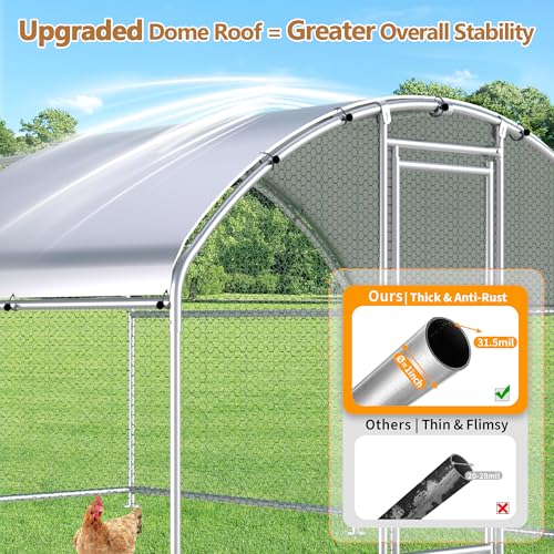 Large Metal Chicken Coop Run, 12.8x9.8x6.2 ft Chicken Runs for Yard with Cover, Walk-in Chicken Pen for 12–18 Hens, Anti-Rust Poultry Cage with Stable Wind-Resistant Dome Roof Design - color: Dome Roof, size: 153.5"L x 118.1"W x 74.8"H