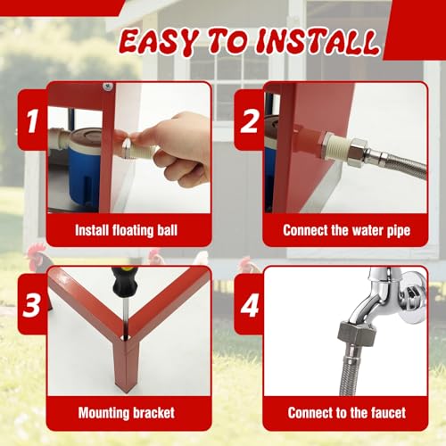 Automatic Chicken Waterer Stainless Steel with Hose Large Poultry Dispenser | Float Valve&Detachable Legs,Fits 3/4" GHT, No Mess 10 Drinking Holes, Rust-Proof, For Chickens, Ducks,Geese & Turkeys