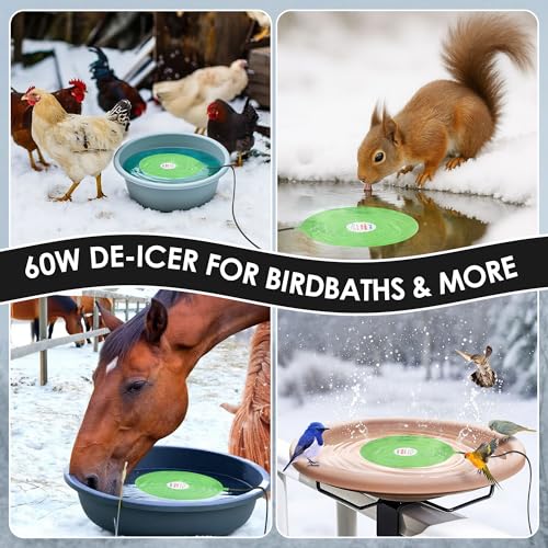Dreyoo 60W Bird Bath Heater, Submersible De Icer for Outdoor Winter Use, Thermostatic Control, IP65 Waterproof, Chicken Water Heater for Birds, Poultry, Livestock, Wildlife Drinking (2 Pack)
