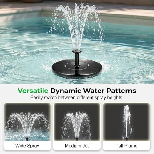 Solar Bird Bath Fountains, 2026 Upgrade 1.4W Solar Fountain Pump with 6 Nozzles, Free Standing Floating Solar Powered Water Fountain Pump for Bird Bath, Garden, Pond, Water Feature Outdoor (1, 5.1in) - size: 5.1in