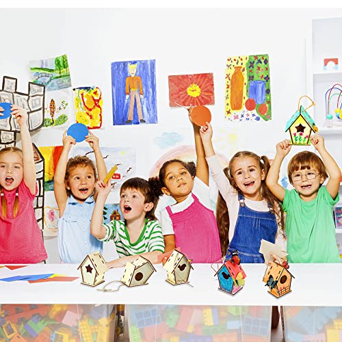 Outus 24 Pcs Wooden DIY Birdhouse Kits for Kids to Build, 4 Shapes Birdhouse Kit Wooden Unfinished with Butterfly Sticker for Boy Girl Arts Crafts(Vintage) - style: Vintage