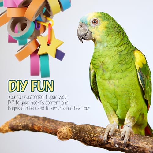Skyygemm 120 Pcs Bagels Bird Toys Bulk for Parrots Cardboard Core Bird Toy Chewing Shredding Foraging Play Foot for Medium and Large Parrot Mini Macaws African Grey Cockatoos