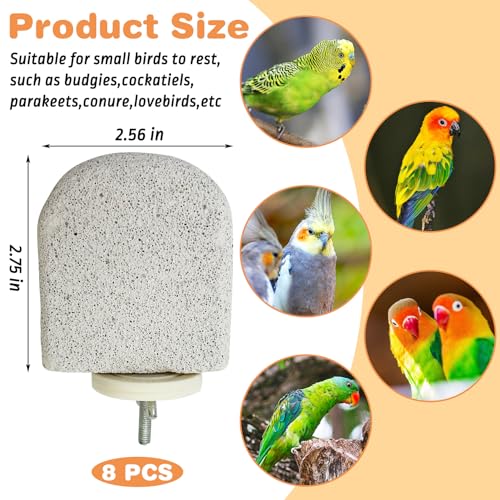 PINVNBY 8 PCS Bird Perch Bird Beak Grinding Stone Calcium Mineral Parrot Perch Foot Claws Trimmer Chew Toy Cage Accessories for Small Medium Budgie Cockatiel Conure Lovebird Finch - color: Grey, size: M, 8 pcs