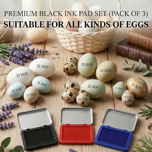 3PCS Ink Pads for Farm Fresh Egg Date Stamping(Black, Blue & Red) | 2.95 x 2.16in Premium Fade-Resistant Quick-Drying Ink Pads for Farm Marking & Food Labeling - size: 3PCS