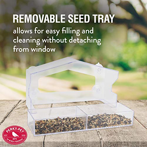 Perky-Pet Clear Outdoor Window Bird Feeder with Strong Suction Cups – 1 Lb Seed Capacity - Perky Pet 347 - Entertaining Bird Feeding - Great Gift Idea, Outdoor Decor - size: 1 LB Capacity