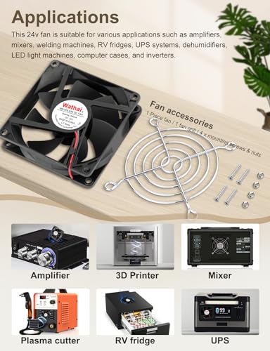 Wathai 24 Volt 80mm DC Brushless Cooling Fan 24V 2Pin 80x20mm DIY Cooler | Compatible with Inverter, 3D Printer, Amplifier, Refrigerator, Generator, Electronics Box, Computer - style: 24V Sleeve 80mm