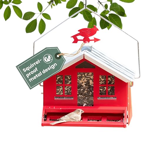 Perky-Pet Squirrel-Be-Gone II Country Style Bird Feeder, 8 lb Seed Capacity | Weight-Activated, Squirrel Proof, Metal Construction, Rust Resistant, Locking Lid, Removable Roof, Adjustable Settings, 338