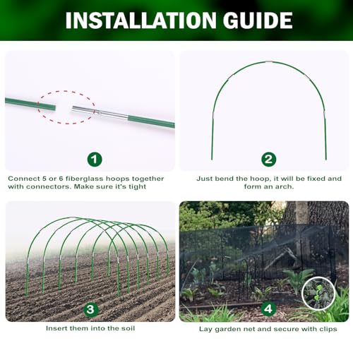 Garden Mesh Netting Kit, 10x30FT Black Ultra Fine Netting & 6 Sets 8FT Fiberglass Garden Hoops, Garden Netting with Frame for Raised Beds, Garden Hoops and Netting for Row Cover, Plant Insect Barrier - color: Black