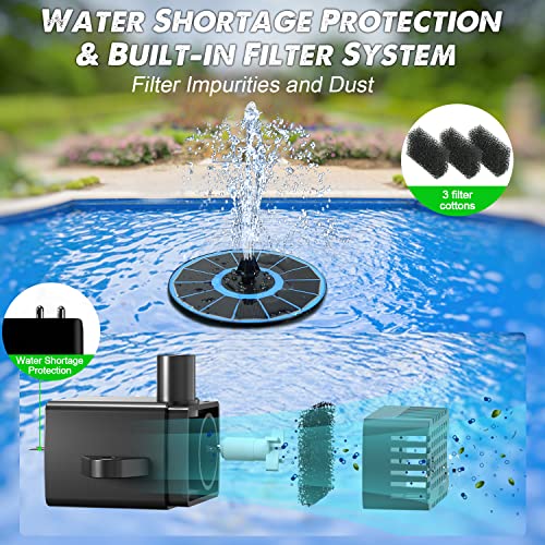 Yzert Solar Fountain Glass, 3.5W 2200mAh, Colorful Lights, Bird Bath | Floating Solar Water Fountain Blue Panel,for Garden, Pond, Pool, Outdoor