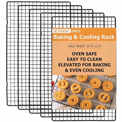 5PCS Cooling Racks for Cooking and Baking 10" x 16" Wire Rack Baking Rack, Cookie Rack, Heavy Duty Metal Wire Rack for Grilling, Roasting, Cooking, Drying,Oven Safe Dishwasher Safe