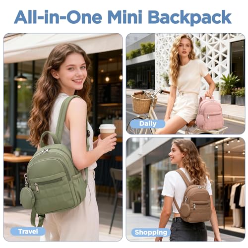 Mini Backpack for Women, Anti Theft RFID Small Travel Backpack | Compact Backpack with Built-in RFID Wallet(5 Slots) & Coin Purse, 10-Pocket Fits 11" Tablet, Puffer Nylon, Daily & Work - color: Navy Blue