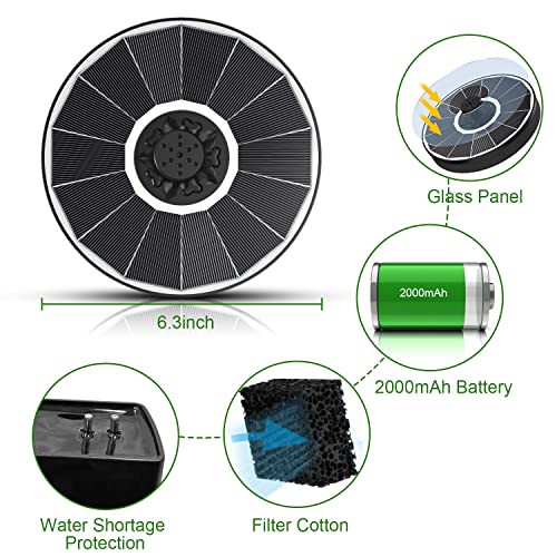 Yzert Solar Fountain with 2000 mAh Battery Backup Works in Cloudy, Glass Solar Powered Bird Bath Fountains with 7 Nozzles, 3.5 W Solar Fountain Pump for Birdbath,Garden, Outdoor, Pond - color: White