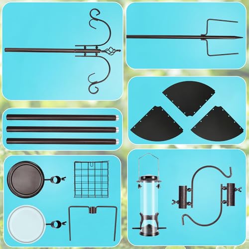 YINGYM 87 Inch Bird Feeding Station Kit with Squirrel Baffle for Outside | Premium Bird Feeder Hanging Kit with Metal Suet, Bird Bath, Baffle Guard for Patio, Lawn and Garden Use - size: 87 Inches with Squirrel Baffle