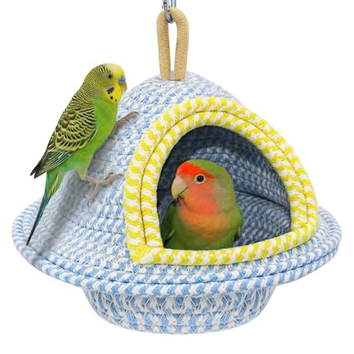 Natural Hand-Woven Cotton Bird Nest for Cage, Sturdy Cozy Parrot Bed | For 1-2 Parrots, Nest & Breeding House, Hanging Bird Hut for Budgie, Lovebird, Small Bird Sleeping Bed Hideout & Shelter