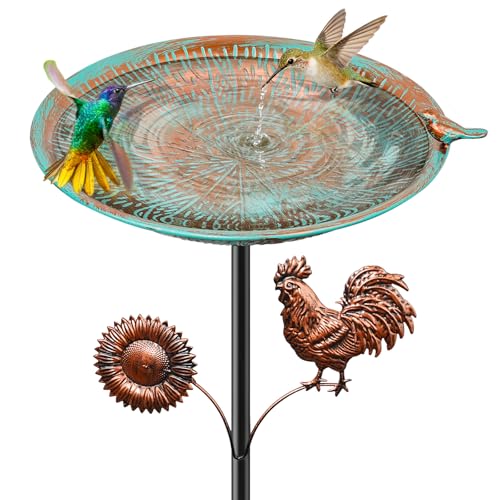 38" Metal Bird Bath for Outside, Vintage Garden Birdbath with Bird Statue, Freestanding Bird Bath Freeder with Sturdy 5 Prongs Base for Outdoors Patio Yard Lawn Decor (Retro Cyan) - color: Retro Cyan