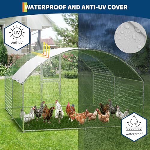 Large Walk-in Metal Chicken Coop for 20 Chickens,Heavy Duty Reinforced Wire Mesh Run with All-Weather Waterproof & Anti-UV Cover,Secure Lock - Outdoor Poultry Pen for Chickens,Ducks (Dome Roof) - size: Medium Dome Roof