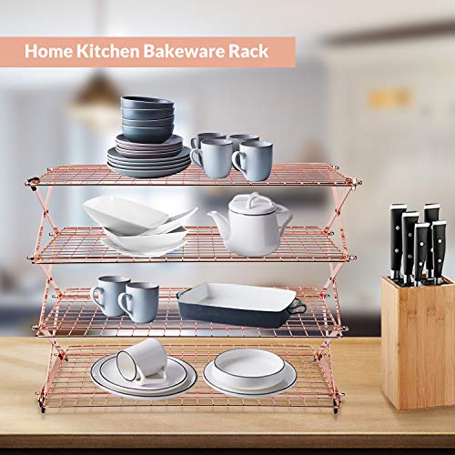 Geesta 2/3/4-Tier Collapsible Cooling Rack with Adjustable 3 Setting Design Stackable Cooling Roasting Cooking for Cookies Baking - Copper Cooking Utensils - color: Rose Gold