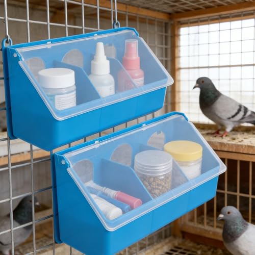 Outanaya 2-Pack Pigeon Feeder and Waterer for Cage 3-Hole Hanging Bird Feeding Box with Lid Grit Holder and Food Container for Pigeons 9.84 X 5.51 X 3.54 in