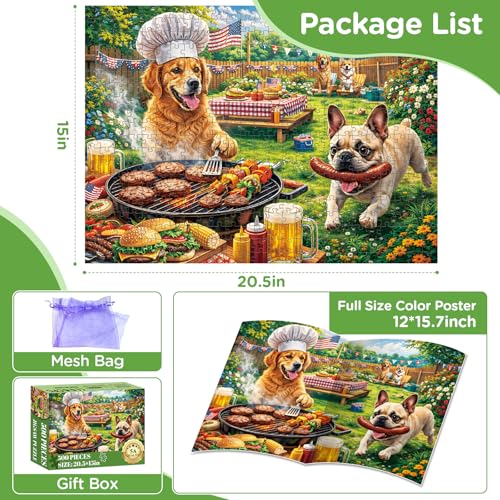 500 Piece Puzzles for Adults, BBQ Dog Party Jigsaw Puzzles 500 Pieces | Summer Picnic Garden Food Puzzle 500 Piece for Teens Seniors, Puppy Animal Pet Lover Jigsaw Puzzle, Family Game Puzzle Gift - color: Dog Party