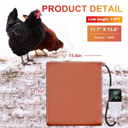 Chicken Heating Pad Baby Chicks Heater Mat Temperature and Timer Adjustable Led Display Chicken Warming Blanket Heated Mat with Anti Bite Cord Chick Brooder Heating Mat Orange 11.7" X 15.6" - size: 15.6"L x 11.7"W x 0.4"H