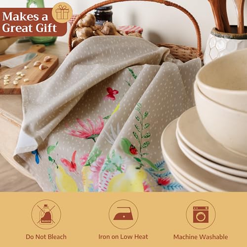 Maison d' Hermine Kitchen Towels Set of 3 Reusable 100% Cotton 27.50" x 20" | Cloth Tea Dish Towels Absorbent with Hanging Loop for Kitchen Dining Wedding Hotel Home Spring Summer - Jardin D'Ete - Fog - color: 047 - Jardin D'ete - Fog
