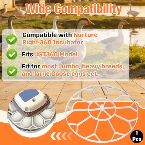 JGT360 Goose Egg Turner Tray Compatible with Nurture Right 360 Incubator | 10 Egg Capacity Large Goose Egg Turner Tray for Incubating Geese and Other Poultry, Smooth Turning Support, Premium Material