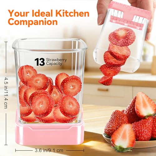 Fruit Slicer Cup for Strawberry, Banana, Hard-Boiled Egg - Detachable Cutter with Push Plate - Rapid & Safe Slicing Kitchen Gadget for Quick Meal Prep, Pink - color: Pink