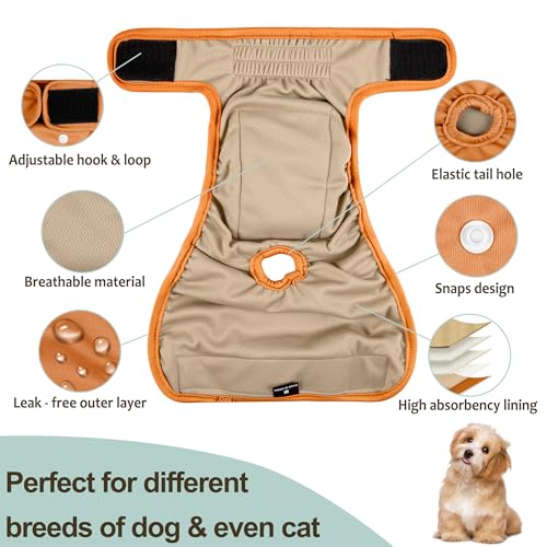 Female Dog Diapers - Premium Reusable Diapers for Doggie in Heat - Highly Absorbent Dog Diapers Female for Pet Incontinence with Adjustable Snaps Brown Black, S - color: coffee&black&gery, size: Small（New Born-11.5“Waist）