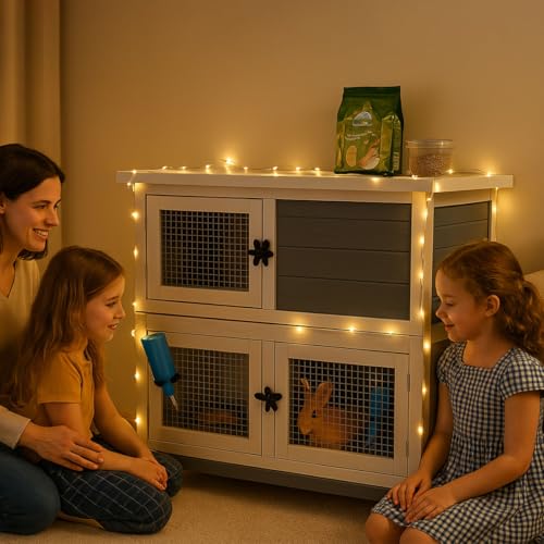 2 Story Solid Wood Rabbit/Bunny Hutch with 2 Large Main Rooms, Indoor Outdoor Rabbit House Guinea Pig Cage Pet House for Small Animals with Ventilation Door Removable Tray Waterproof Roof (Grey) - color: Grey