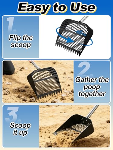 MEWTOGO 3 Pcs Chicken Poop Scooper - 35.5" to 74.8" Adjustable Metal Rake with 3.8mm & 5mm Holes Stainless Steel Scoop Tool for Chicken Coop Accessories Cleaning Droppings Boards Dustbath Areas