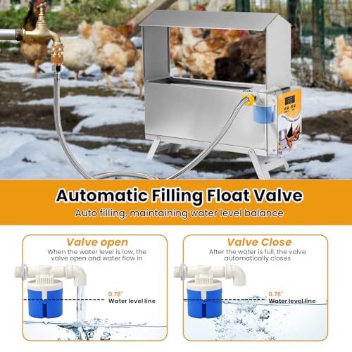1.5 Gallon Heated Chicken Waterer Freeze Proof for Winter | Automatic Chicken Water Heater Poultry Drinker Watering System, With Control Panel, Adjustable Leg, Thermostatic Control