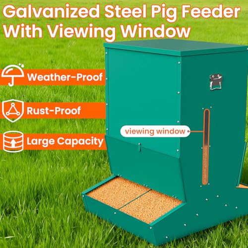 Pig Feeder, 4-Door Heavy Duty Galvanized Steel Hog Feeder,9 Bushels Capacity, Outdoor Pig Feeders with Visable Feed Design, Livestock Feeder for Barn, Farm, Feeding up to 10 Small Hogs, Green - size: 4-Door