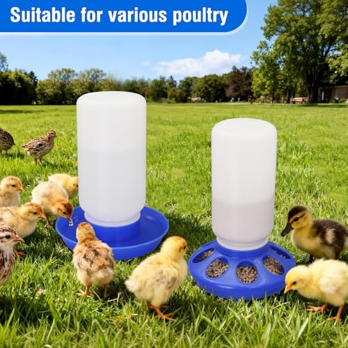 Chick Feeder and Waterer Set No Waste Automatic Chicken Feeder and 1L Waterer for Baby Chicks, Ducks, and Quail – Brooder Starter Kit (Blue) - color: Blue